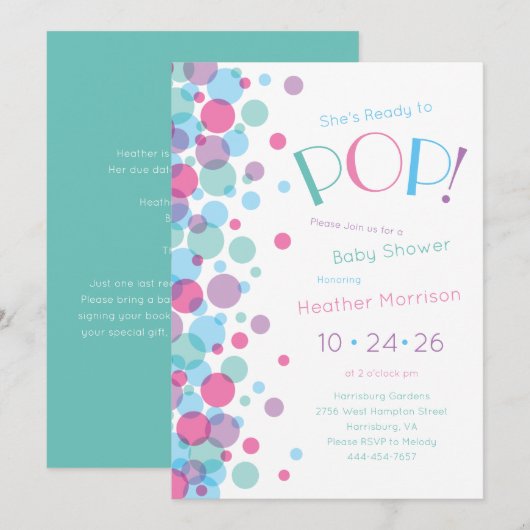 Ze is klaar om Baby shower Polka Dots te Poppen Kaart (Voorkant / Achterkant)