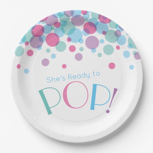 Ze is klaar om Baby shower Polka Dots te Poppen Papieren Bordje (Voorkant)