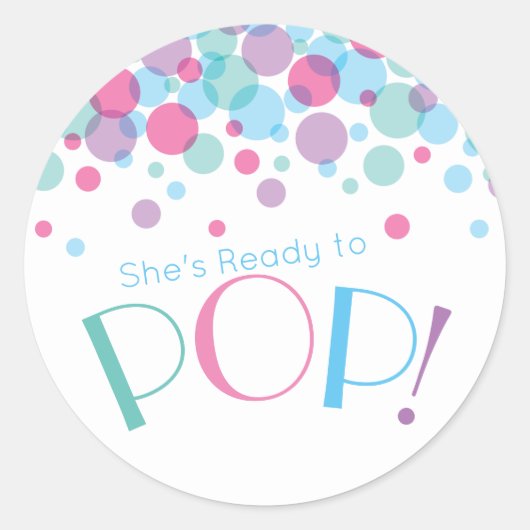 Ze is klaar om Baby shower Polka Dots te Poppen Ronde Sticker (Voorkant)