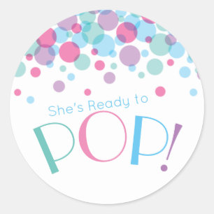 Ze is klaar om Baby shower Polka Dots te Poppen Ronde Sticker