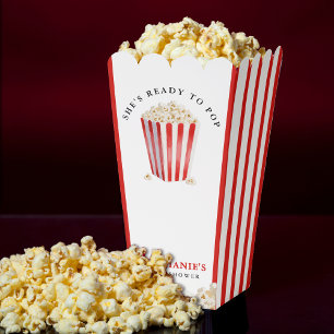 Ze is klaar om Baby shower Popcorn te Poppen Bedankdoosjes