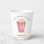 Ze is klaar om Baby shower Popcorn te Poppen Papieren Bekers (Voorkant)