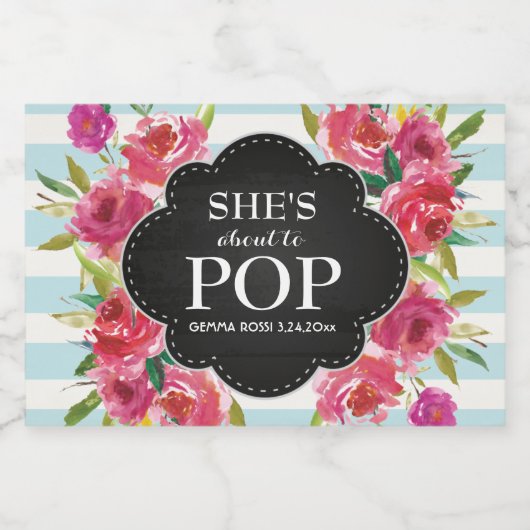 Ze is klaar om Baby shower te POPPEN. Sparkling Wijnetiket (Enkel label)