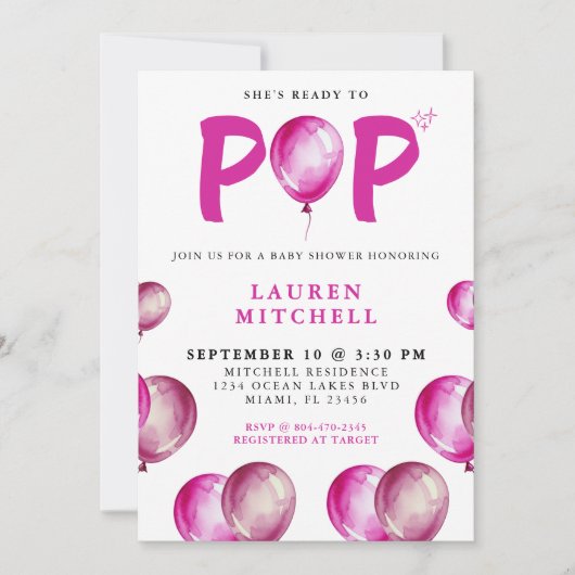 Ze is klaar om ballonnen roze meisje Baby shower P Kaart (Voorkant)