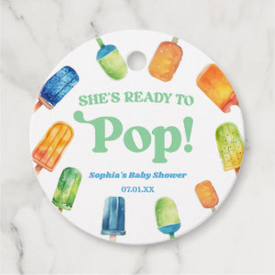 Ze is klaar om blauw groen ijsje Baby shower te Po Bedankjes Labels