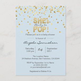 Ze is klaar om Blue Gold Boy Baby shower te POPPEN Kaart