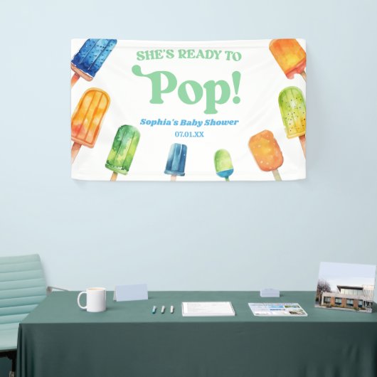 Ze is klaar om Blue Popsicle Baby shower te Poppen Spandoek (Beurs)