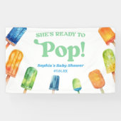 Ze is klaar om Blue Popsicle Baby shower te Poppen Spandoek (Horizontaal)