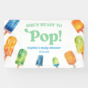 Ze is klaar om Blue Popsicle Baby shower te Poppen Spandoek