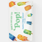 Ze is klaar om Blue Popsicle Baby shower te Poppen Spandoek (Verticaal)