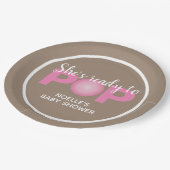 Ze is klaar om Bubblegum Theme, Taupe en Roze te P Papieren Bordje (Gekanteld)
