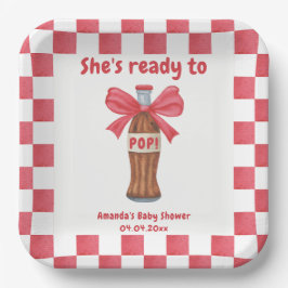 Ze is klaar om frisdrankfles babyshower te laten k papieren bordje