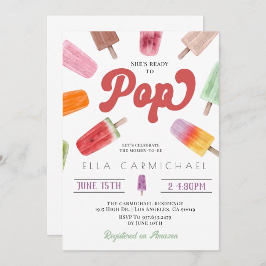 Ze is klaar om Pop Popsicle Baby shower Kaart (Voorkant / Achterkant)