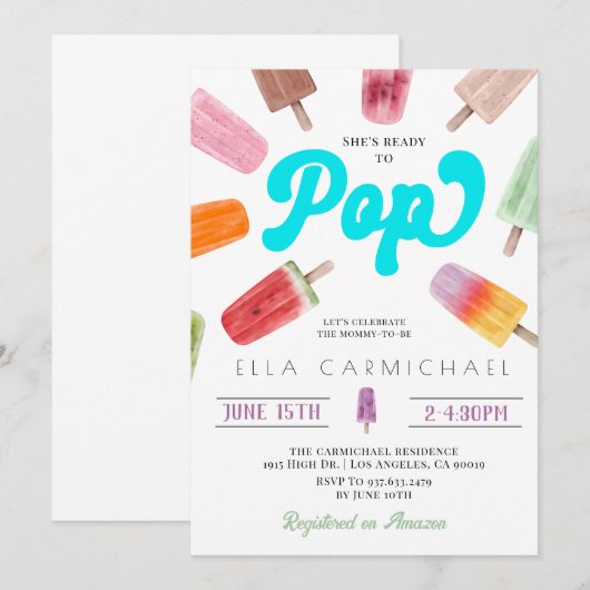 Ze is klaar om Pop Popsicle Baby shower Kaart (Voorkant / Achterkant)