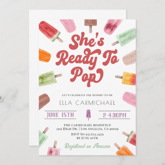 Ze is klaar om Pop Popsicle Baby shower Kaart (Voorkant / Achterkant)
