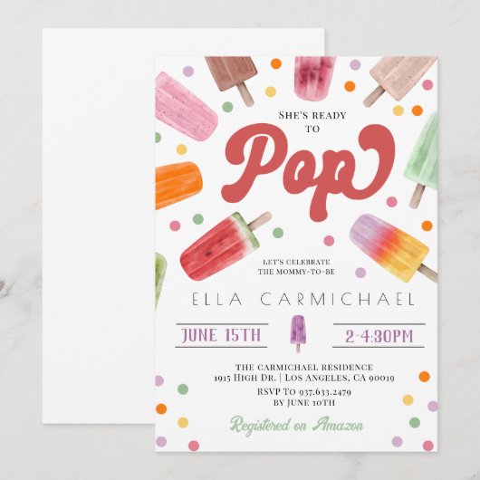 Ze is klaar om Pop Popsicle Baby shower Kaart (Voorkant / Achterkant)