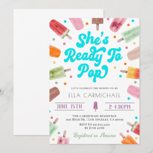 Ze is klaar om Pop Popsicle Baby shower Kaart (Voorkant / Achterkant)