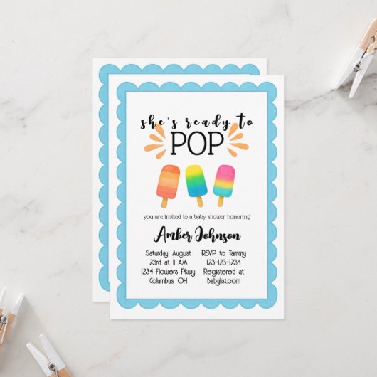 Ze is klaar om Pop te worden van Baby shower Invit Kaart (Voorkant / Achterkant in situ)