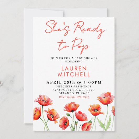 Ze is klaar om Poppy Flower Spring Baby shower te  Kaart (Voorkant)