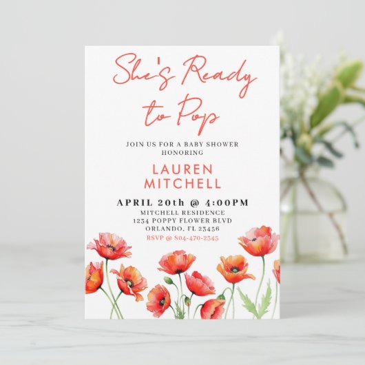 Ze is klaar om Poppy Flower Spring Baby shower te  Kaart (Staand voorkant)