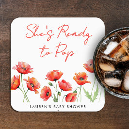 Ze is klaar om Poppy Flower Spring Baby shower te  Kartonnen Onderzetters