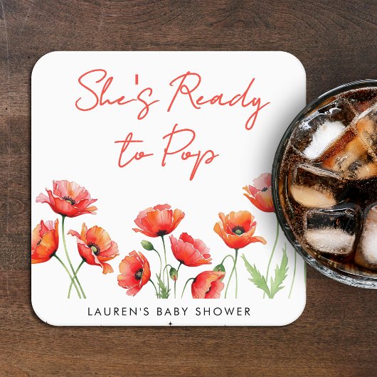 Ze is klaar om Poppy Flower Spring Baby shower te  Kartonnen Onderzetters