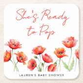Ze is klaar om Poppy Flower Spring Baby shower te  Kartonnen Onderzetters (Voorkant)