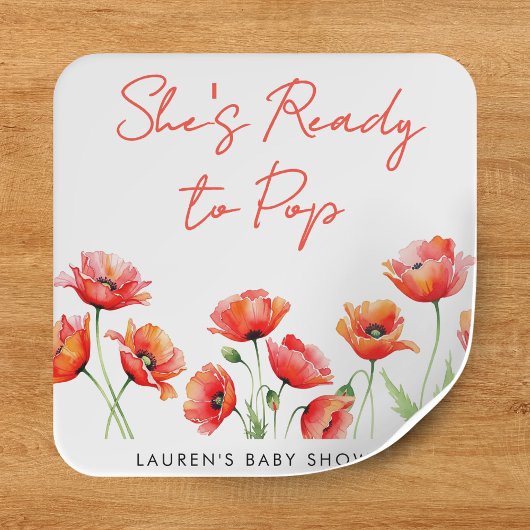 Ze is klaar om Poppy Flower Spring Baby shower te  Vierkante Sticker