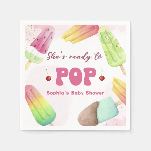 Ze is klaar om Popsicle Baby shower servetten te P (Voorkant)