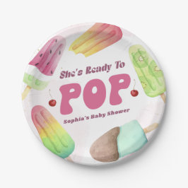 Ze is klaar om Popsicle Baby shower te Poppen Papieren Bordje