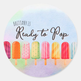 Ze is klaar om Popsicle Baby shower te Poppen Ronde Sticker