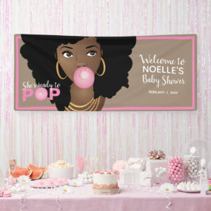 Ze is klaar om roze Baby shower Natural Hair te Po Spandoek