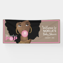 Ze is klaar om roze Baby shower Natural Hair te Po Spandoek