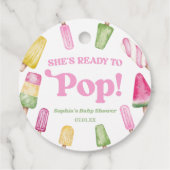 Ze is klaar om roze ijsje Baby shower te Poppen Bedankjes Labels (Achterkant)
