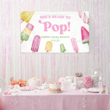 Ze is klaar om roze ijsje Baby shower te Poppen