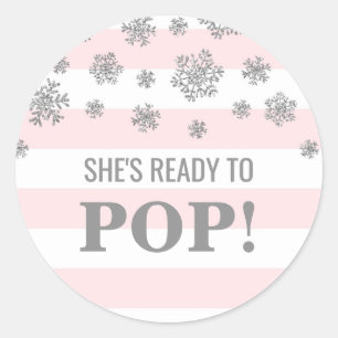Ze is klaar om roze strepen te Poppen, zilveren sn Ronde Sticker