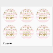 Ze is klaar om roze Stripes Gold Snow te Poppen Ronde Sticker (Vel)