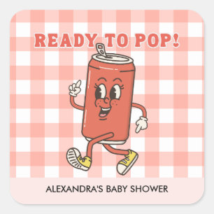 Ze is klaar om te baren Baby Shower Retro Rood Ger Vierkante Sticker