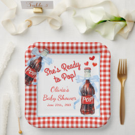 Ze is klaar om te baren Baby Shower | Rode Gingham Papieren Bordje
