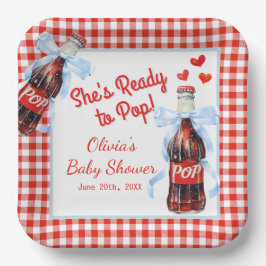 Ze is klaar om te baren Baby Shower | Rode Gingham Papieren Bordje