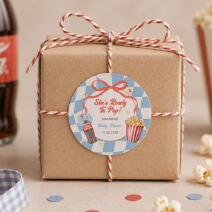 Ze is klaar om te barsten Cola Retro Baby Shower Ronde Sticker