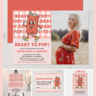 Ze is klaar om te poppen Baby Shower Gingham Foto Kaart