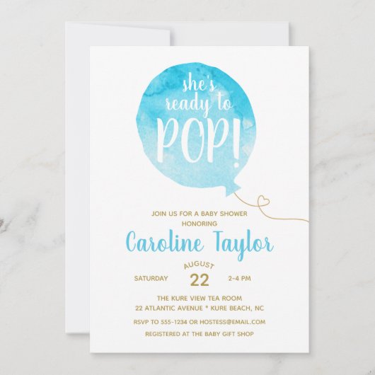 Ze is klaar om te Poppen Blue & Gold Baby shower Kaart (Voorkant)