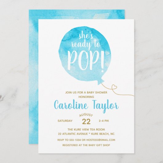 Ze is klaar om te Poppen Blue & Gold Baby shower Kaart (Voorkant / Achterkant)