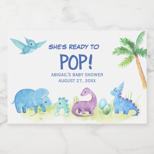 Ze is klaar om te Poppen Dinosaur Mini Mousserende Sparkling Wijnetiket (Enkel label)