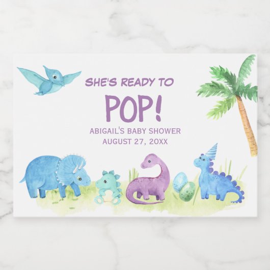 Ze is klaar om te Poppen Dinosaur Mousserende Wijn Sparkling Wijnetiket (Enkel label)