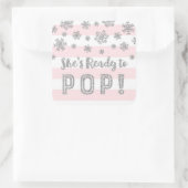 Ze is klaar om te Poppen Pink Stripes Silver Snow Vierkante Sticker (Tas)