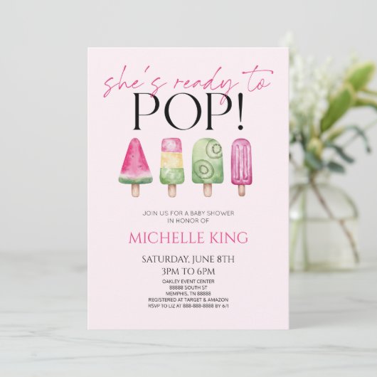 Ze is klaar om te Poppen! Popsicle Baby shower Kaart (Staand voorkant)