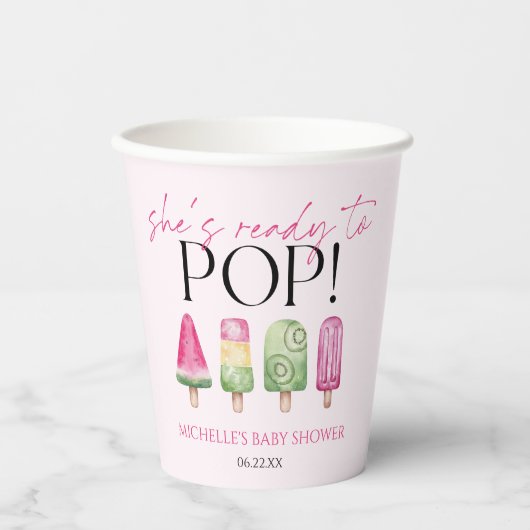Ze is klaar om te Poppen! Popsicle Baby shower Papieren Bekers (Voorkant)