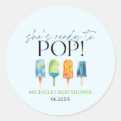 Ze is klaar om te Poppen! Popsicle Baby shower Ronde Sticker (Voorkant)